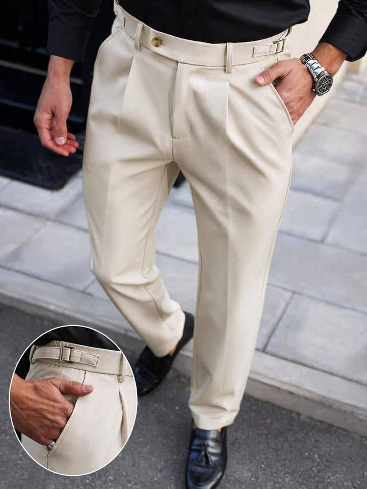 Men's Solid Color Pleated Straight Leg Casual Pants