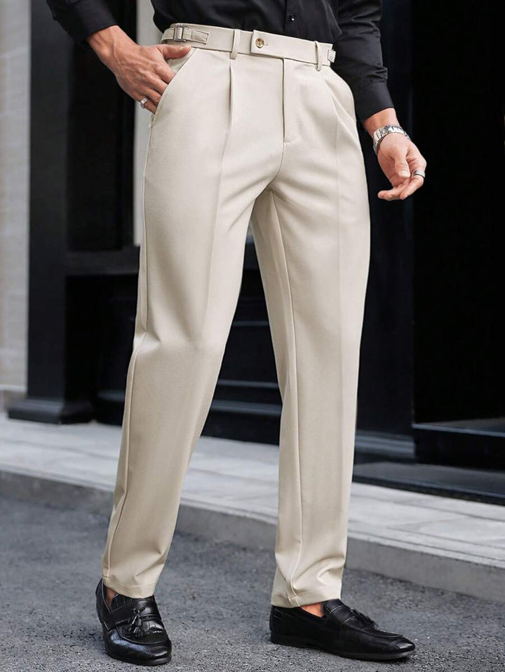Men's Solid Color Pleated Straight Leg Casual Pants
