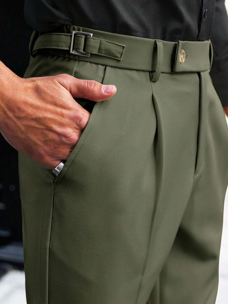 Men's Solid Color Pleated Straight Leg Casual Pants