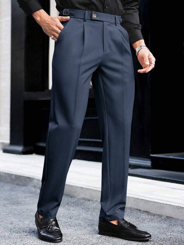 Men's Solid Color Pleated Straight Leg Casual Pants