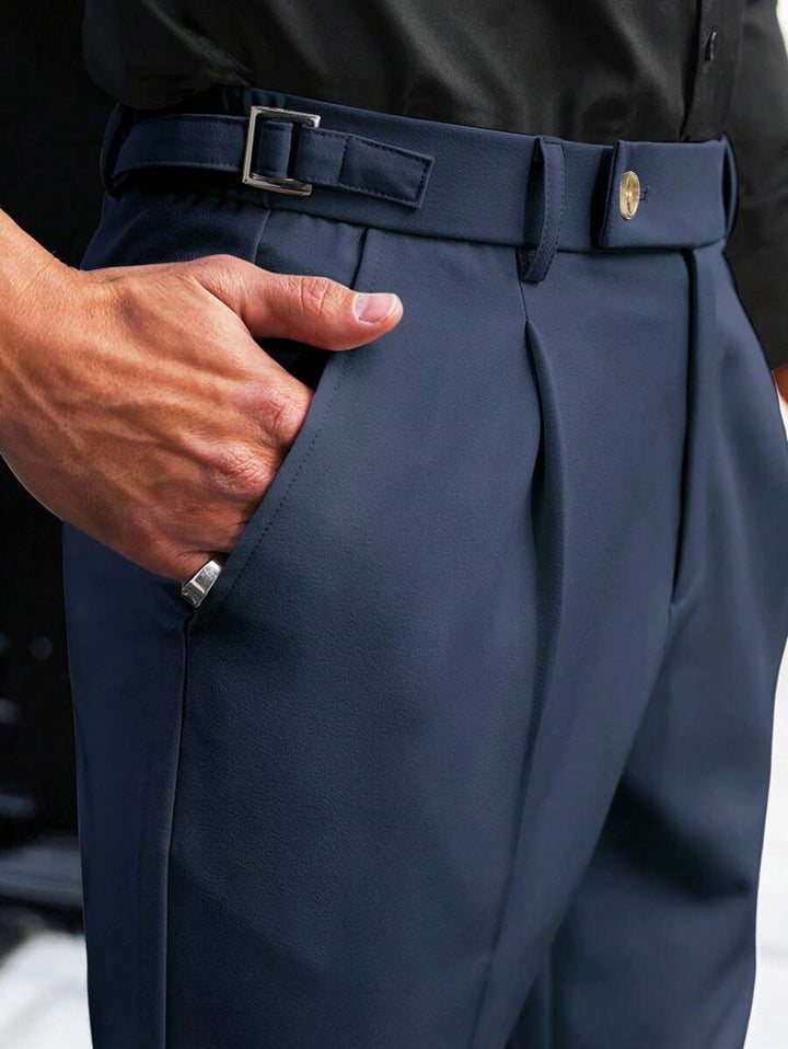 Men's Solid Color Pleated Straight Leg Casual Pants