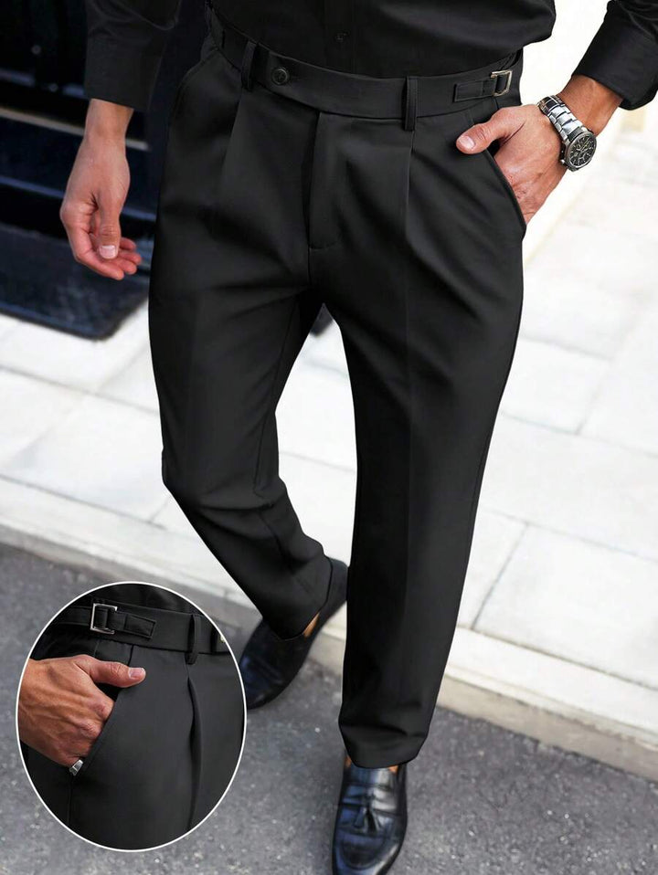 Men's Solid Color Pleated Straight Leg Casual Pants