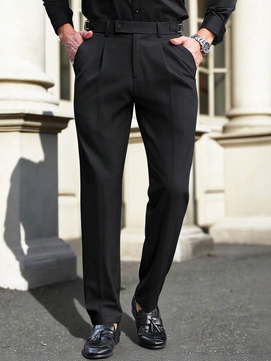 Men's Solid Color Pleated Straight Leg Casual Pants