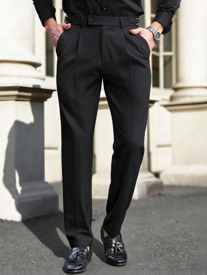 Men's Solid Color Pleated Straight Leg Casual Pants