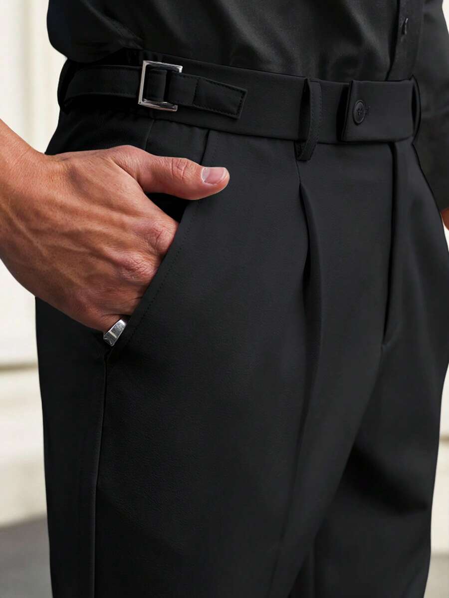 Men's Solid Color Pleated Straight Leg Casual Pants