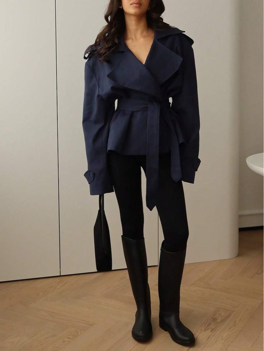 Women's Navy Blue Lace Up Windbreaker