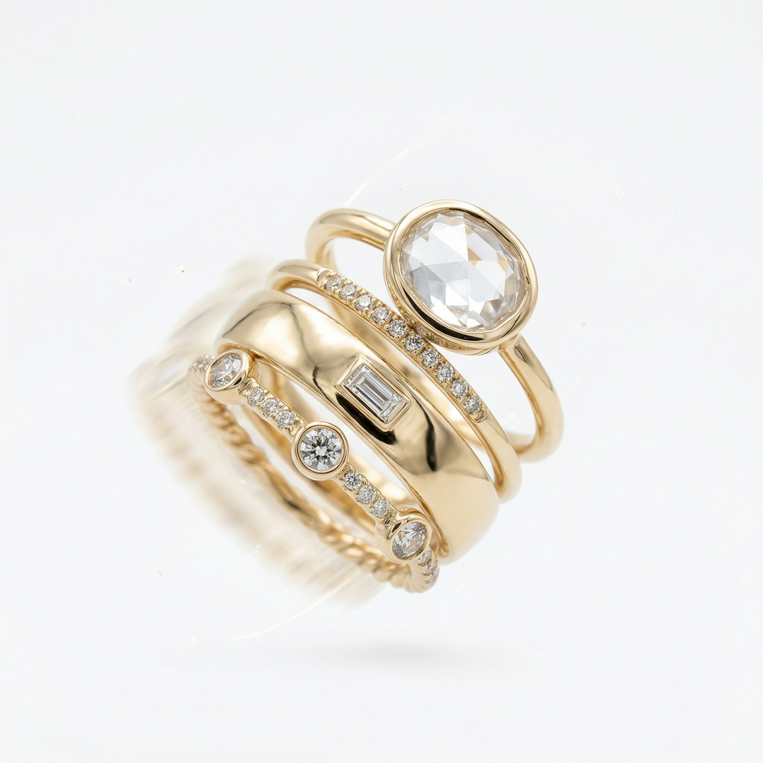 Lily - Vintage Gold & Zirconia Ring Set