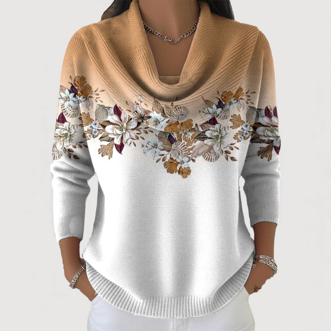 Alora Floral Sweater with Soft Cowl Neck