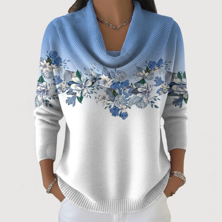 Alora Floral Sweater with Soft Cowl Neck