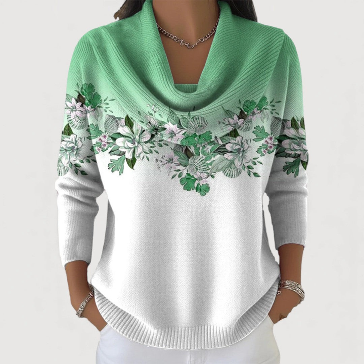Alora Floral Sweater with Soft Cowl Neck