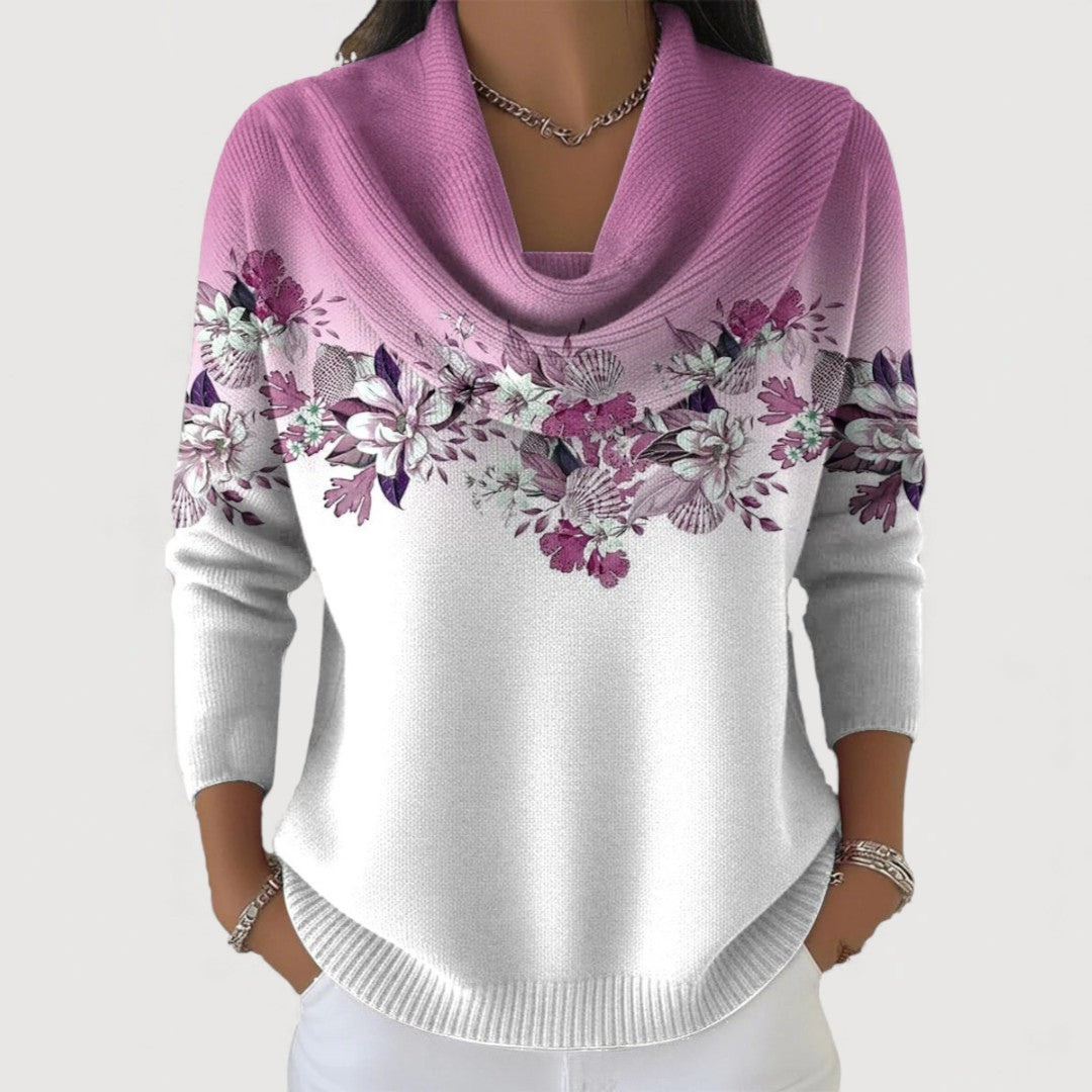 Alora Floral Sweater with Soft Cowl Neck