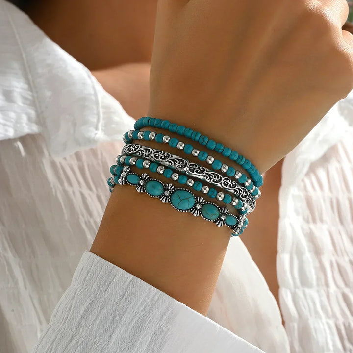 Boho Turquoise Beaded Bracelet Set