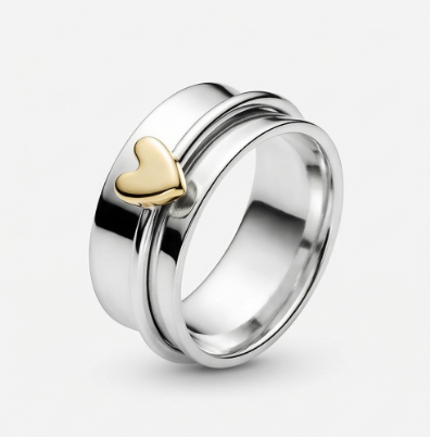 Mely - Golden Heart Silver Ring