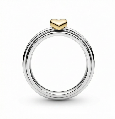 Mely - Golden Heart Silver Ring
