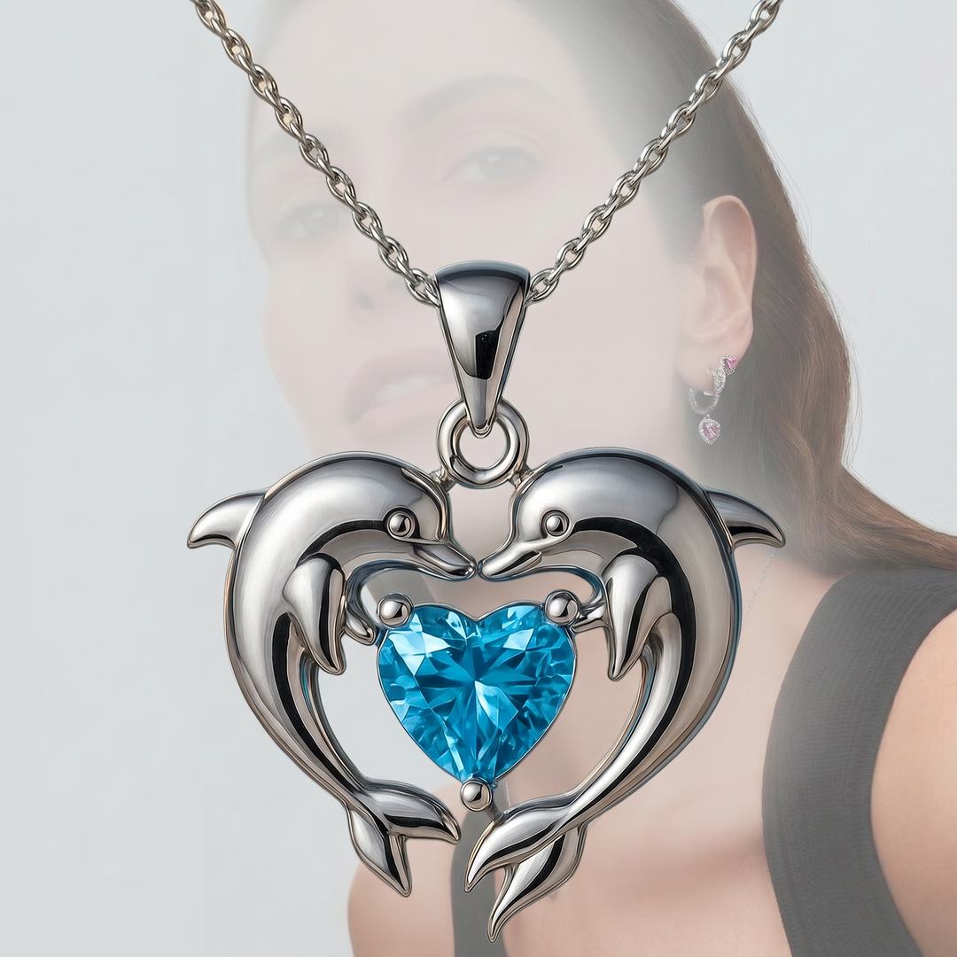 Silver Dolphin Necklace with Opal