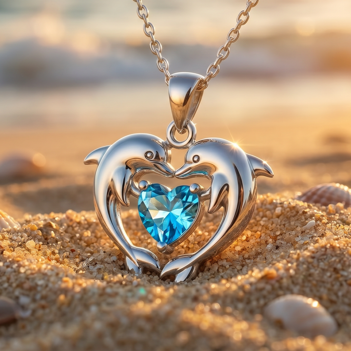 Silver Dolphin Necklace with Opal