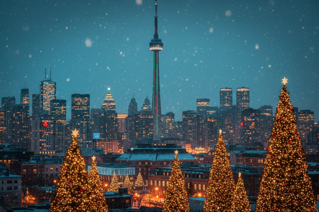crea un immagine di toronto con un christams mood favoloso fallo super ultra realistico
