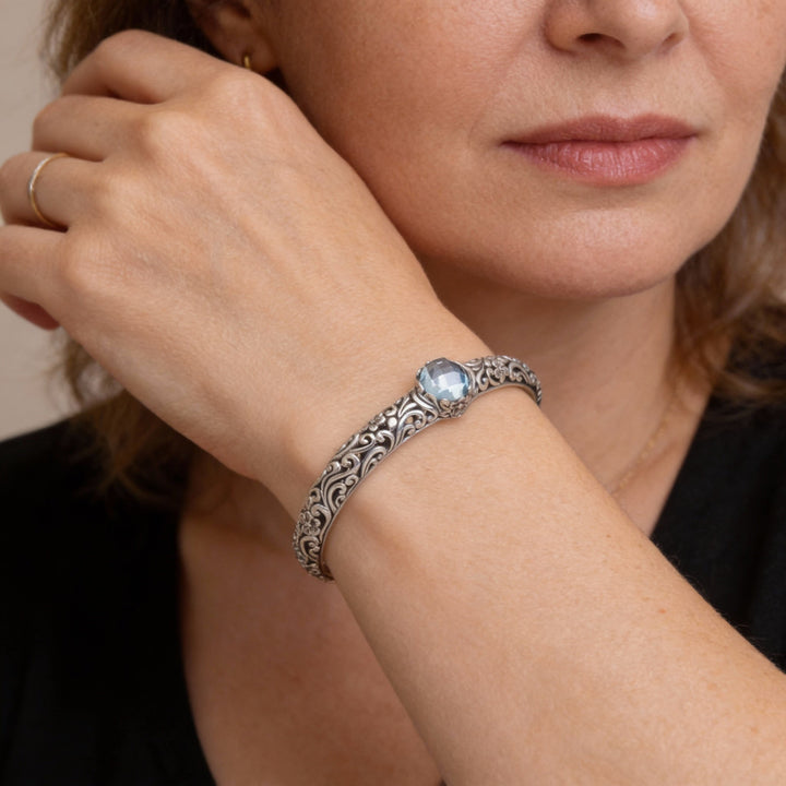 Open Vintage Silver Bracelet with Zirconia Stones