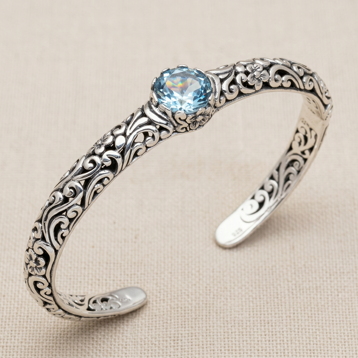 Open Vintage Silver Bracelet with Zirconia Stones